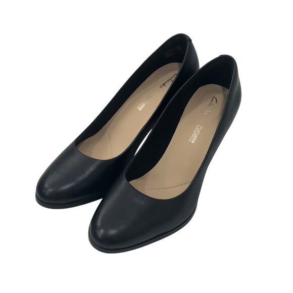 Clarks Womens Kaylin Cara Black Leather Comfortable Block Heel Pumps SZ 9M - Picture 2 of 12